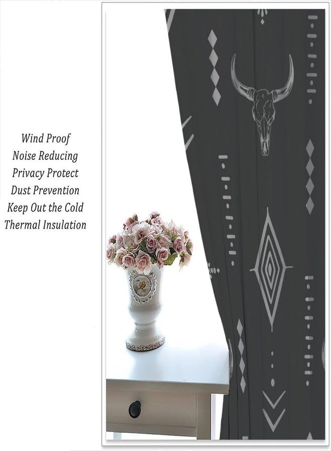 JADERYS Western Blackout Curtains Bull Skull Boho Aesthetic Aztec Black Gray Modern Abstract Art Design Bedroom Living Room Rod Pocket Decoration Window Drapes 2 Panels W21xL45in - Image 2